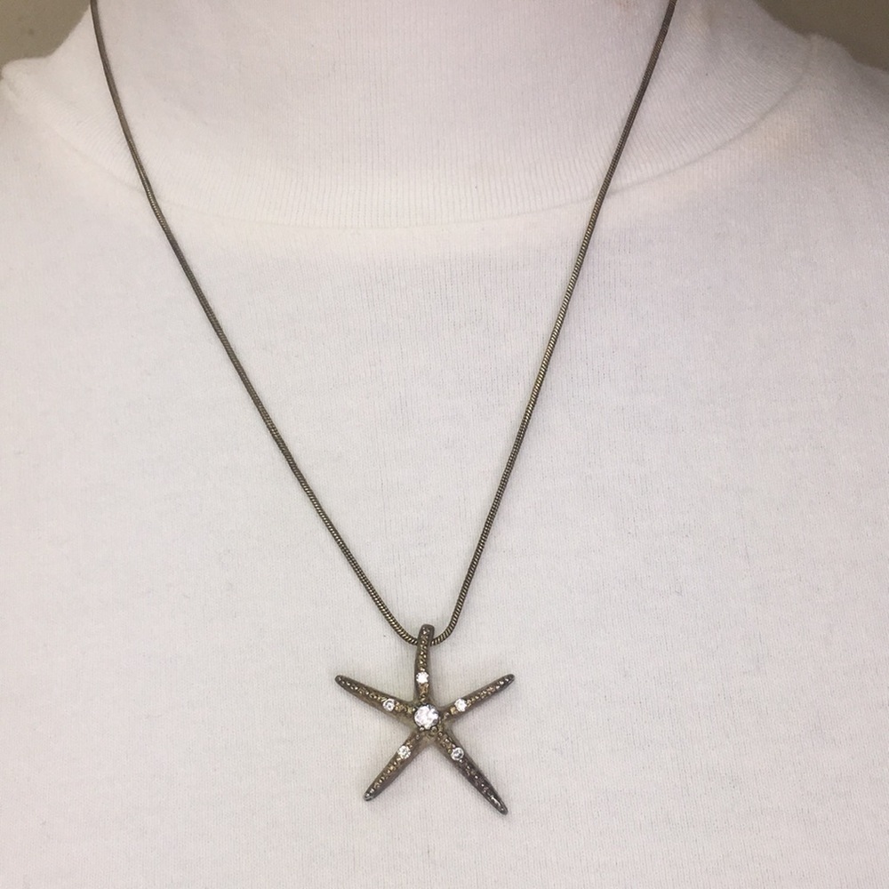 Sterling starfish crystal necklace 18" chain